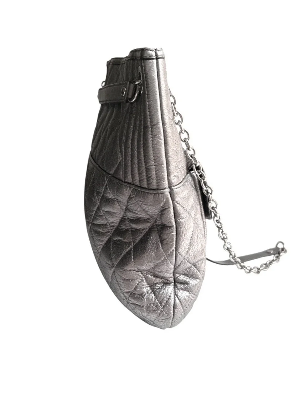 Coach Poppy 19854 Slim Leather Quilted Metallic Platinum Shoulder Tote
